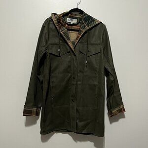 Lot One Boston Womens Vintage Rain Jacket Size L Green Vinyl Lined Fisherman